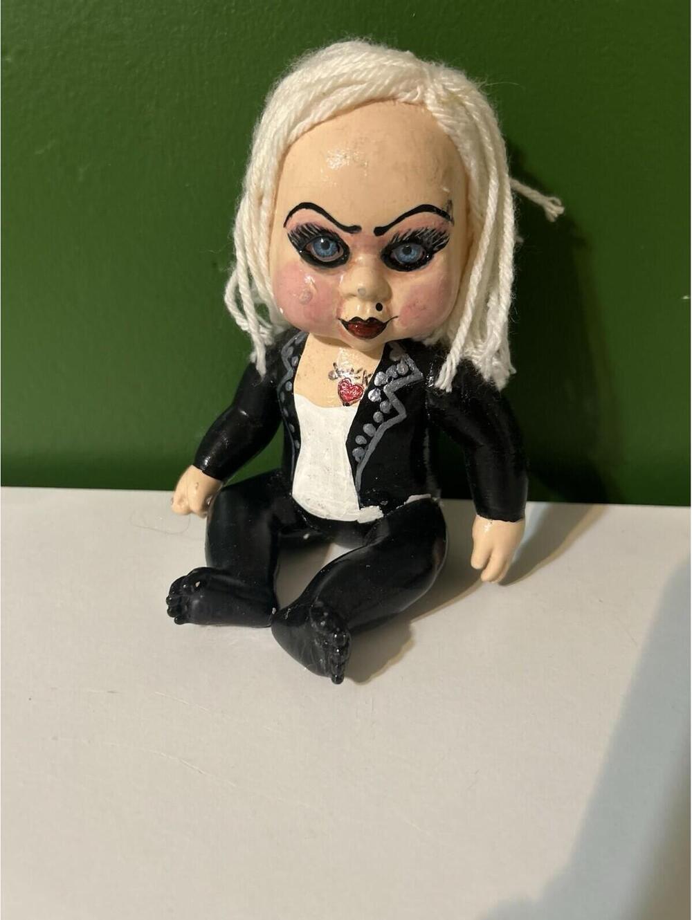 OOAK Custom Horror Baby Doll Figurine Bride Inspired Blonde Yarn Hair